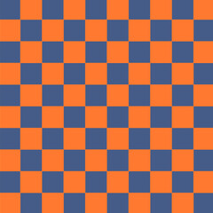 Fototapeta premium A classic retro checkerboard pattern featuring a orange and blue grid. This timeless design evokes a 1950s diner aesthetic, vintage racing flags, and mod culture. Ideal for nostalgic backgrounds, pop-