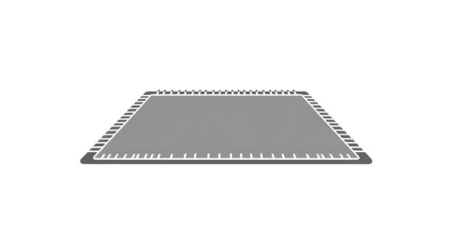 A gray trampoline with white springs on a white background in a simple graphic illustration style