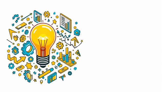 Creative light bulb illustration with business concepts and icons