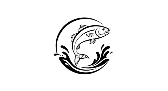 Leaping Salmon Fish Jumping Out Of Water Emblem
