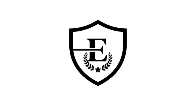 Shield logo with letter E and laurel wreath, emblem, crest, modern design