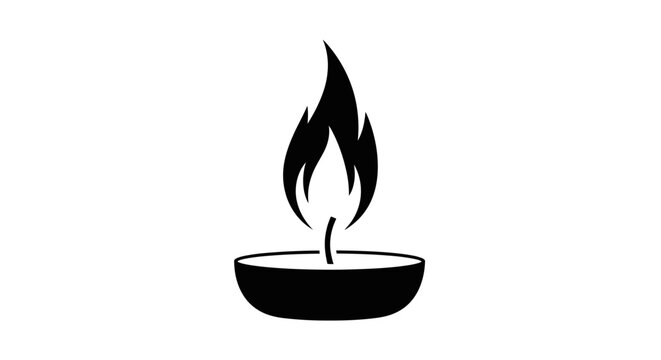 Single lit candle icon, black silhouette, isolated on white background