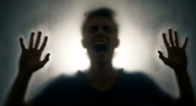 Silhouette of a scared man screaming.