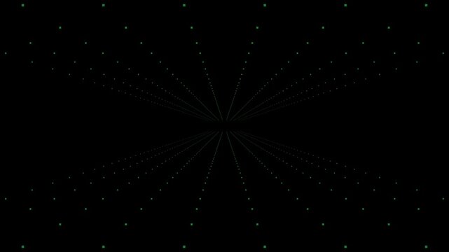 A seamless loop of a futuristic green particle grid tunnel. This abstract motion graphic features a steady perspective movement, ideal for technology, cybersecurity, data visualization