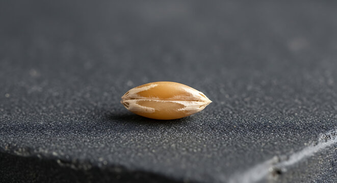 Single corn kernel on dark surface.