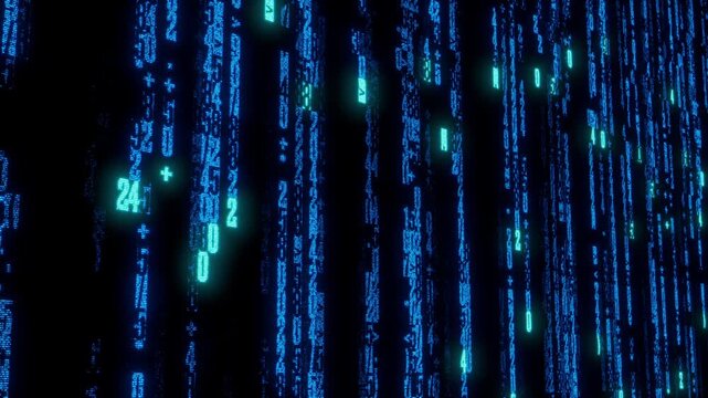 High-Tech Array of Numbers Animating Through frame. Blue Data Analytics Background. Seamless Loop.