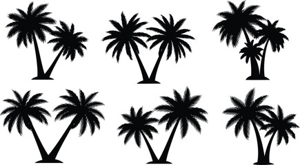Fototapeta premium Silhouette collection of tropical palm trees a relaxing island paradise scene