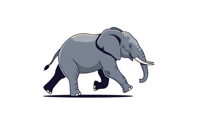 Fototapeta premium Large grey elephant shown in a dynamic walking or running stride on a plain white background suitable for wild animal and safari themed designs.