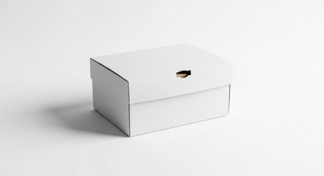 A sleek white cardboard box with a small peek-through window on its lid, isolated on a light gray background.