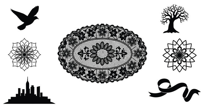 An arrangement of eight circular objects resembling damaged cds some intact and others fractured presented in a grid silhouette high quality professional detailed