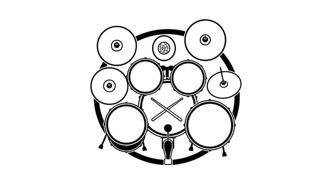 Drum set with multiple drums and cymbals.