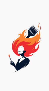 Woman with fiery hair holding brush.