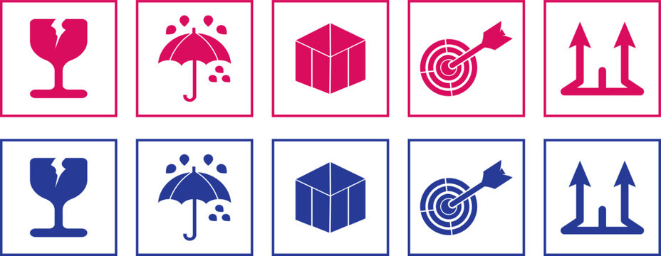 Packaging and Handling Symbols Icon Set &ndash; Shipping, Fragile, Logistics and Delivery Icons