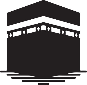 Black silhouette of the kaaba in mecca, islamic architecture transparent background