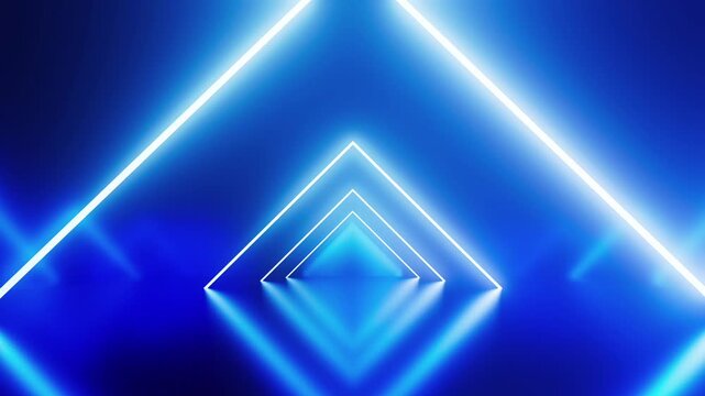 Neon geometric tunnel with bright lights and vivid shapes