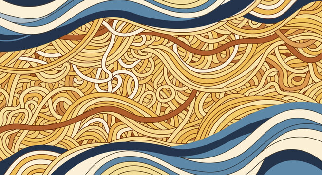 Abstract Noodle Pattern with Wavy Blue Lines Illustration