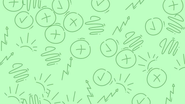 Back to school doodle seamless pattern with check marks and scribbles.