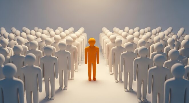 One person standing out from crowd.