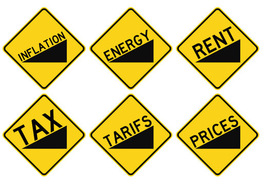Steep grade or hill sign as a symbol for rising costs in various areas of life