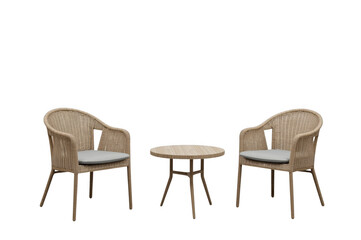 Fototapeta premium Outdoor patio furniture set with wicker chairs and table
