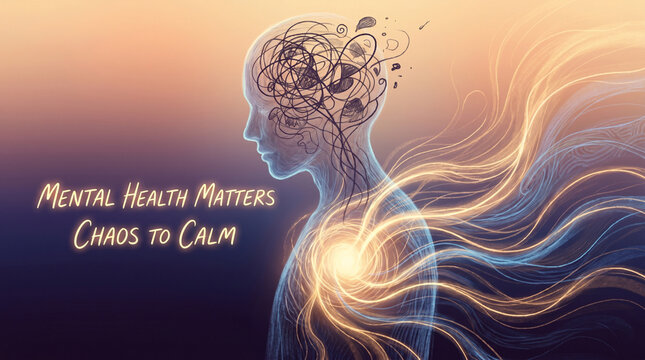 Abstract Human Mind with Flowing Energy, Mental Health and Meditation Concept