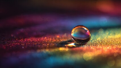 Naklejka premium Rainbow Colored Water Droplet on Sparkling Surface