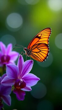 orange tiger butterfly on purple orchid