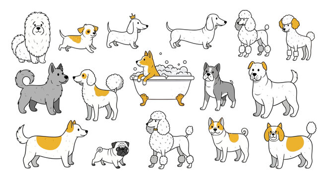 Dog icons, vector dog illustrations, canine clip art, pet graphics, 20 dog drawings