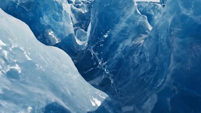 Close Up View of Glacial Ice Cracks and Formations
