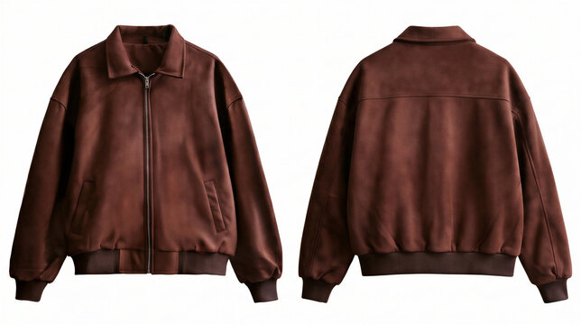 Brown jacket Mockup displayed from front and back on white background