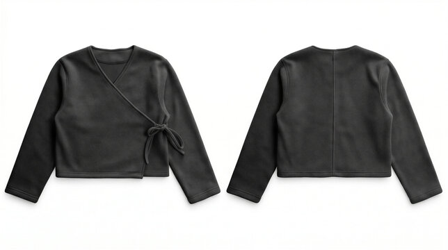 Two black leather jackets Mockup with long sleeves are shown from front and back on a white background