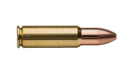 Golden brass bullet casing with copper projectile, isolated on transparent background © Mira