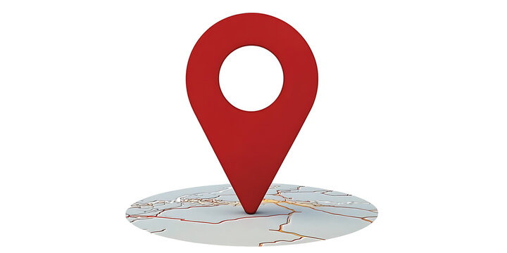 Red location pin marker on abstract map, geolocation symbol for navigation and travel. png background.