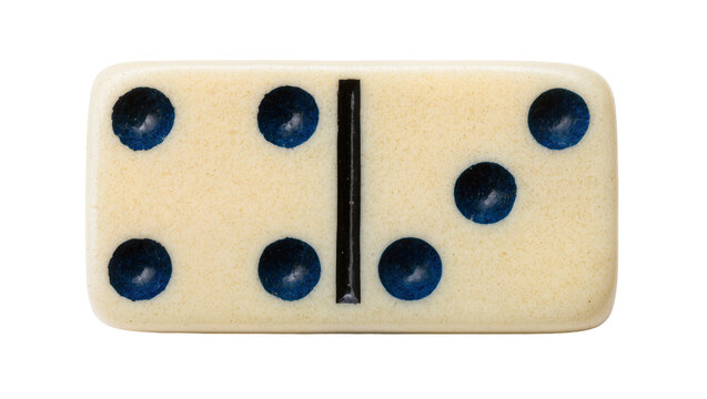 Cream colored domino with blue dots and black line, isolated on transparent background