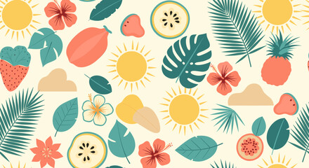 A vibrant and joyful abstract design featuring tropical leaves and flowers. Perfect for marketing materials, website backgrounds, and conveying a sens © Go