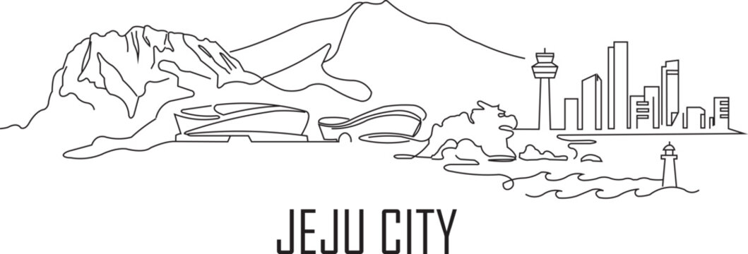 Elegant line drawing captures Jeju City's skyline
