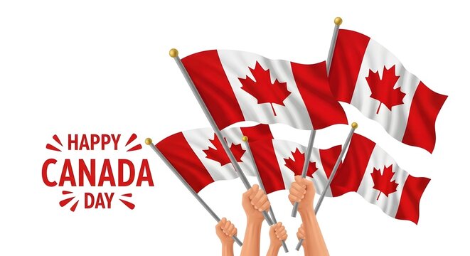 Festive canadian day celebration with waving flags and maple leaf decorations
