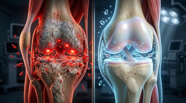 Healthy vs Damaged Knee Joint: A Visual Comparison of Arthritis and Regeneration