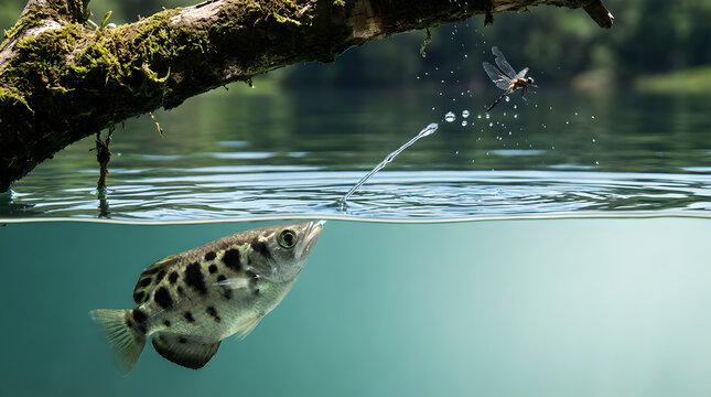  Archer fish predation technique of shooting down land-based insects and other small prey with jets of water 