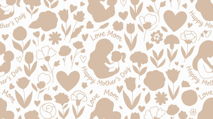 Fototapeta premium Heartwarming pattern depicting the special bond of a mother and child, with elegant floral motifs, loving hearts, and celebratory messages, ideal for Mother's Day