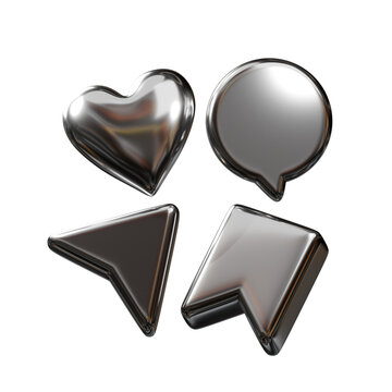 3d icon chrome metallic social media engagement