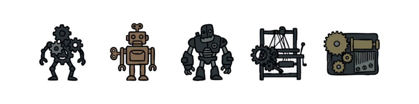 Colored icons of robots and mechanical elements