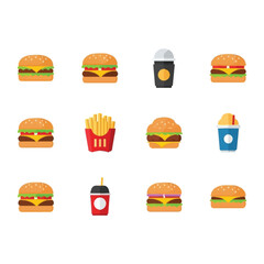 Fototapeta premium Colorful fast food icons on white.