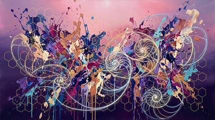 Gordijnen Abstracte kunst A vibrant and colorful abstract art piece with swirling patterns and shapes  © Imtiaz