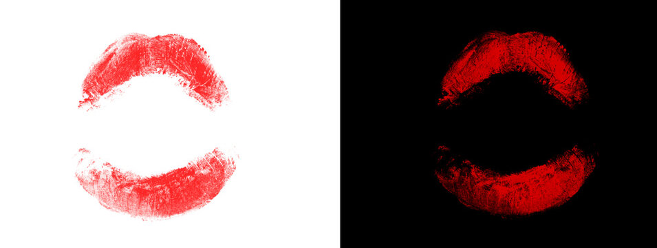 High Contrast Red Lip Fragment on Dark Background with White Border Minimalist Graphic Composition
