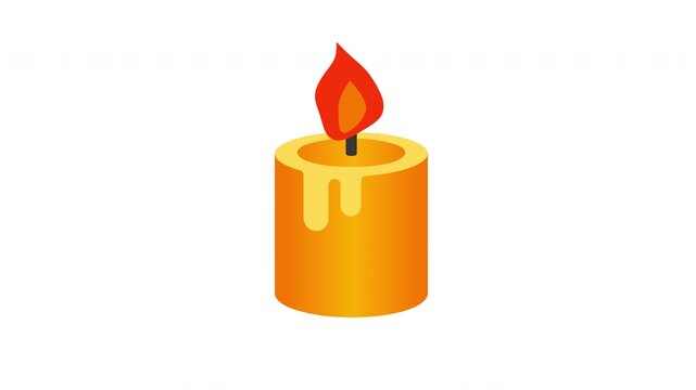 Stylized Wax Candle with Flickering Flame on Transparent Background