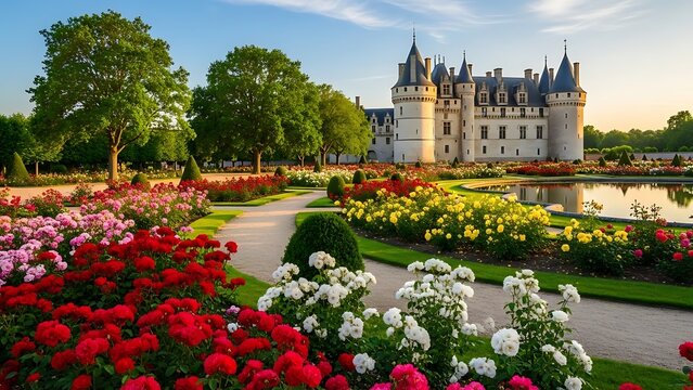 Chateau de Chenonceau and its Gardens in the Loire Valley France.