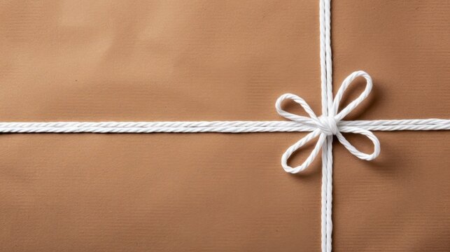Elegant Wrapped Gift with White String Bow on Brown Kraft Paper Background for Special Occasions and Celebrations