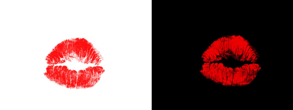 Dark Minimal Composition Featuring Red Lip Impression with Sharp White Border High Contrast Graphic Artwork
