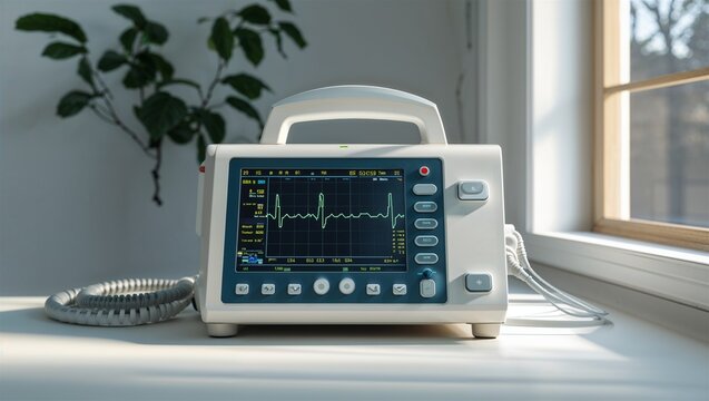 ecg machine on a glossy white background
